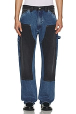 Aries Colourblocked Denim Carpenter Jean in Black & Blue, view 5, click to view large image.