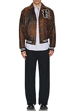 Aries Distressed Leather Letterman Jacket in Brown, view 5, click to view large image.