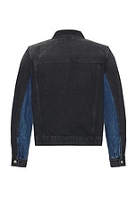 Aries Colourblocked Denim Work Jacket in Black & Blue, view 2, click to view large image.