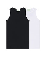 Aries Racer-back Rib Vest Twin Pack in White & Black, view 1, click to view large image.