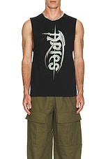 Aries Aged Giger Muscle Vest Tank in Black, view 3, click to view large image.