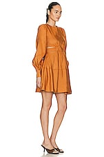 Aje Spectral V-neck Mini Dress in CHESTNUT BROWN, view 2, click to view large image.