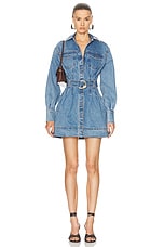 Aje Aradia Denim Mini Dress in Classic Wash, view 1, click to view large image.