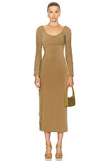 Aje Cini Gathered Midi Dress in Khaki, view 1, click to view large image.