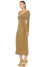 Aje Cini Gathered Midi Dress in Khaki, view 3, click to view large image.