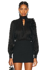 Aje Aura Frilled Tie Blouse in Black, view 1, click to view large image.