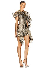 AKNVAS Ava Structural Ruffle Dress in Gold Leaf, view 2, click to view large image.