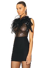 AKNVAS Marquee Sequin Ruffle Top in Onyx, view 3, click to view large image.