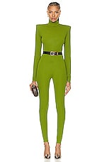 Alexandre Vauthier Long Sleeve Jumpsuit in Olive Green, view 1, click to view large image.