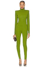 Alexandre Vauthier Long Sleeve Jumpsuit in Olive Green, view 2, click to view large image.