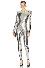 Alexandre Vauthier Long Sleeve Jumpsuit in Silver, view 1, click to view large image.