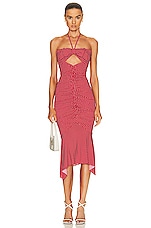 Alexandre Vauthier Bustier Midi Dress in Daring Red, view 1, click to view large image.
