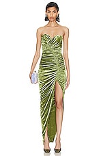 Alexandre Vauthier Bustier Long Dress in Olive Green, view 1, click to view large image.