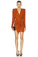 Alexandre Vauthier Long Sleeve Mini Dress in Terracotta, view 1, click to view large image.