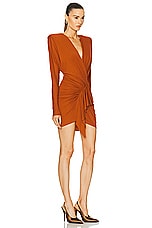 Alexandre Vauthier Long Sleeve Mini Dress in Terracotta, view 2, click to view large image.