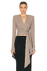 Alexandre Vauthier Long Sleeve Crop Top in Dove Grey, view 1, click to view large image.