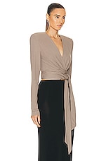 Alexandre Vauthier Long Sleeve Crop Top in Dove Grey, view 2, click to view large image.