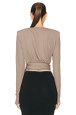 Alexandre Vauthier Long Sleeve Crop Top in Dove Grey, view 3, click to view large image.