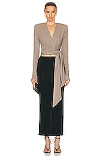 Alexandre Vauthier Long Sleeve Crop Top in Dove Grey, view 4, click to view large image.