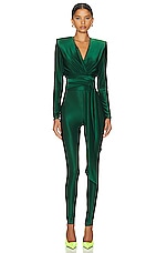 Alexandre Vauthier Plunge Top in Cypress Green, view 1, click to view large image.