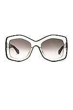 ALAÏA Square Acetate Sunglasses in Shiny Crystal & Black, view 1, click to view large image.
