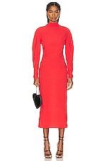 ALAÏA Long Sleeve Midi Dress in Rouge, view 1, click to view large image.