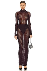 ALAÏA Long Sleeve Dress in Aubergine, view 1, click to view large image.