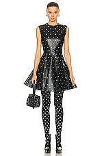 ALAÏA Leather Skater Dress in Noir & Argent, view 1, click to view large image.