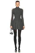 ALAÏA Long Sleeve Turtlneck Dress in Asphalte, view 1, click to view large image.