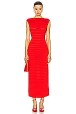 ALAÏA Striped Midi Dress in Rouge Vif, view 1, click to view large image.