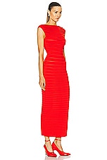 ALAÏA Striped Midi Dress in Rouge Vif, view 2, click to view large image.