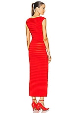 ALAÏA Striped Midi Dress in Rouge Vif, view 3, click to view large image.