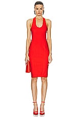 ALAÏA Criss Cross Back Dress in Rouge Vif, view 1, click to view large image.