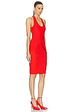 ALAÏA Criss Cross Back Dress in Rouge Vif, view 2, click to view large image.