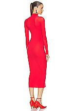 ALAÏA Sheer Dress in Rouge Vermeil, view 3, click to view large image.
