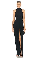 ALAÏA Draped High Neck Maxi Dress in Noir, view 1, click to view large image.