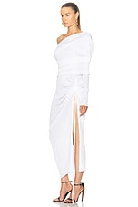 ALAÏA Off Shoulder Asymmetric Dress in Blanc Optique, view 3, click to view large image.