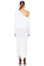 ALAÏA Off Shoulder Asymmetric Dress in Blanc Optique, view 4, click to view large image.