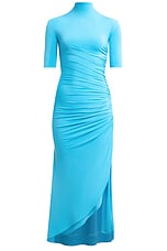 ALAÏA Draped Long Dress in Amazonite, view 1, click to view large image.