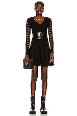 ALAÏA Long Sleeve Mini Dress in Noir, view 1, click to view large image.