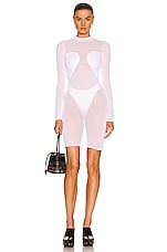ALAÏA Mini Round Neck Dress in Blanc, view 1, click to view large image.