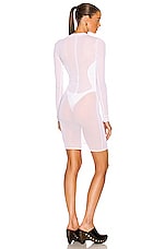 ALAÏA Mini Round Neck Dress in Blanc, view 3, click to view large image.