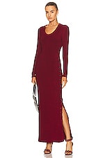 ALAÏA Shiny Rib Dress in Bordeaux, view 1, click to view large image.