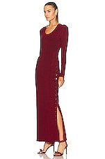 ALAÏA Shiny Rib Dress in Bordeaux, view 3, click to view large image.