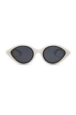 ALAÏA Lettering Logo Oval Sunglasses in White & Grey, view 1, click to view large image.