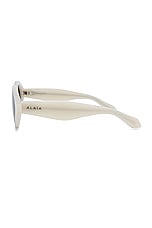 ALAÏA Lettering Logo Oval Sunglasses in White & Grey, view 3, click to view large image.