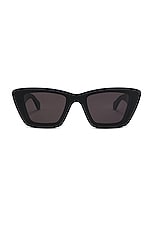 ALAÏA Lettering Logo Rectangular Sunglasses in Black & Grey, view 1, click to view large image.
