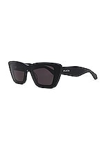 ALAÏA Lettering Logo Rectangular Sunglasses in Black & Grey, view 2, click to view large image.