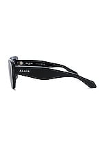 ALAÏA Lettering Logo Rectangular Sunglasses in Black & Grey, view 3, click to view large image.