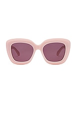 ALAÏA Lettering Logo Square Sunglasses in Pink & Violet, view 1, click to view large image.